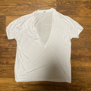 Joah Brown White Short Sleeve Plunge V-Neck Tee